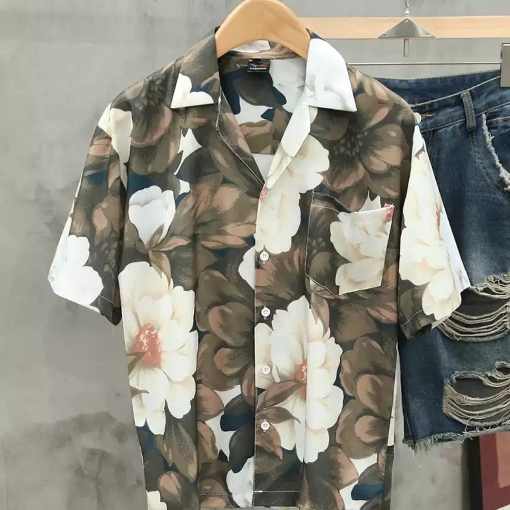 Large Floral Print Camp Shirt